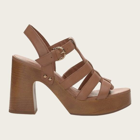 NWOB | Lucky Brand | Imana Fisherman Platform Heel Sandal | Tan | Size 8.5 - Picture 1 of 15